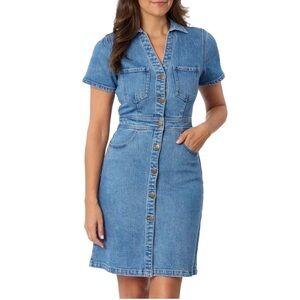 Denim Button-Front Shirt Dress in Light Blue